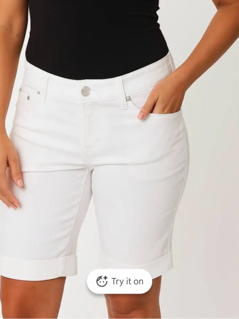 DKNY White Cuffed Bermuda Shorts